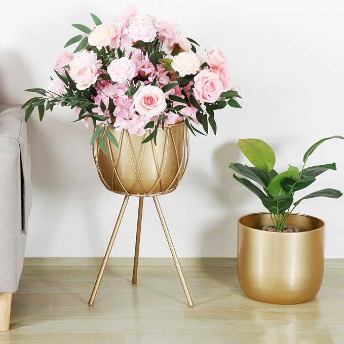 Planter Pot with Stand, 10" Mid-Century Tall Plant Pot with Legs for Indoor Plants,22.8'' high (Creative-Gold-X-Large)