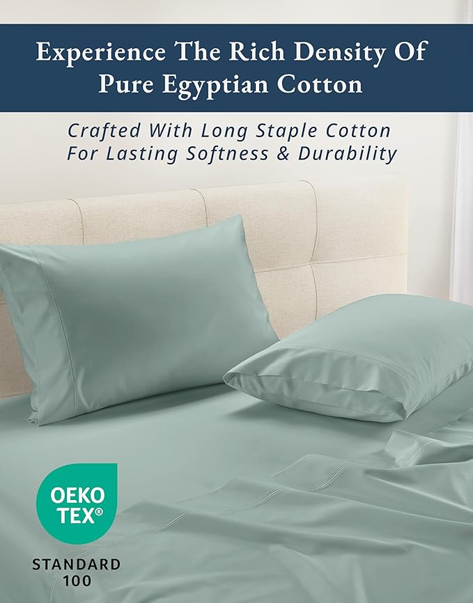 LANE LINEN 100% Egyptian Cotton Queen Sheet Set,15 inch Deep Pocket Fully Elasticized French Reinforced Pocket Seams for Soft, Comfy & Fresh Bed Eco Friendly Cooling Sheets Queen - Jadeite