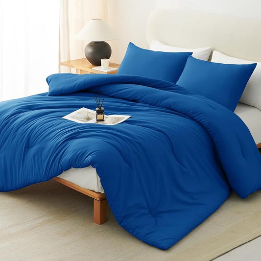 CozyLux Full Size Comforter Set Classic Blue, 3 Pieces Lightweight Down Alternative Quilted Bedding Sets, All Season Soft Breathable Solid Comforter with 2 Pillowcases, Luxury Bed Set Gift for Home