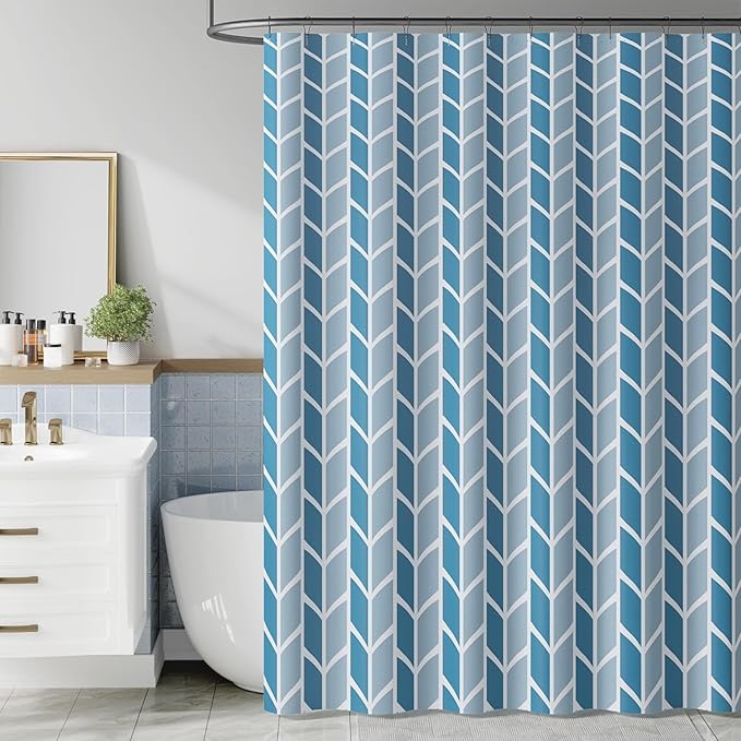 jinchan Blue and White Geometric Shower Curtain Chevron Arrow Farmhouse Shower Curtains for Bathroom Modern Waterproof Fabric with 12 Hooks 70x72 Inches