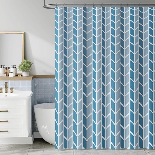 jinchan Blue and White Geometric Shower Curtain Chevron Arrow Farmhouse Shower Curtains for Bathroom Modern Waterproof Fabric with 12 Hooks 70x72 Inches