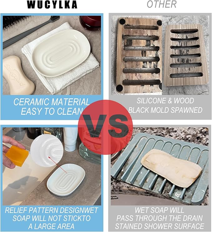 Soap Dish, Ceramic Soap Dish with Marble PatternShower, Soap Saver Tray for Bathroom, Kitchen Sink & Vanity, Multi-Use Holder for Jewelry, Rings, Keys (1 Pack, White)