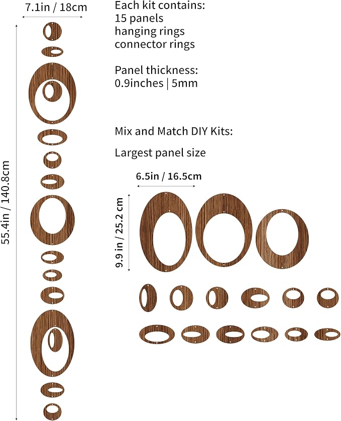 15PCS Retro Mid Century Modern Wall Art MCM Decor for Living Room Bedroom Kitchen Study, Walnut Wood Texture 16.5"x51.3"