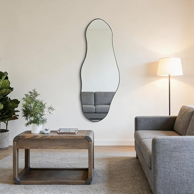 Irregular Mirror, 47"x20.5" Asymmetrical Mirrors, Abstract Wall Mirror with Metal Frame, Modern Unique Shaped Mirrors for Living Room Bathroom Bedroom Hallway Entryway Fireplace
