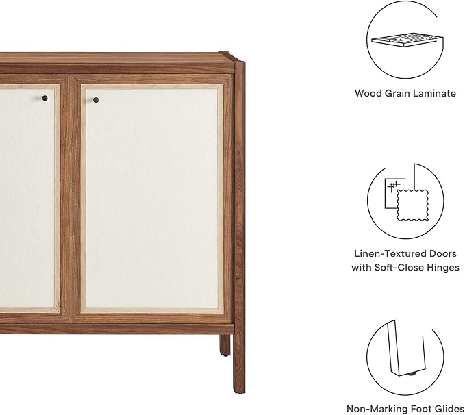 Modway Capri 33 Inch Sideboard Walnut, Hallway or Entryway Storage Cabinet with Doors, Mid-Century Modern Buffet Table or Credenza for Living or Dining Room