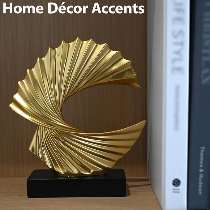 Modern Gold Ocean Wave Sculpture – Abstract Resin Statues for Home Decor, Elegant Coffee Table Decor for Living Room, Unique Home Décor Accents & Art Deco Decor for Office, Shelf, or Entryway