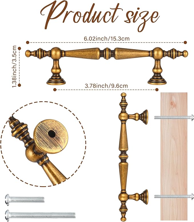Shimeyao 10 Pack Antique Brass Cabinet Pulls 3-3/4"(96 mm) Hole Center Vintage Cabinet Pulls Handles Drawer Handles Closet for Kitchen Bathroom Drawer Dresser Pull Hardware Hole Center