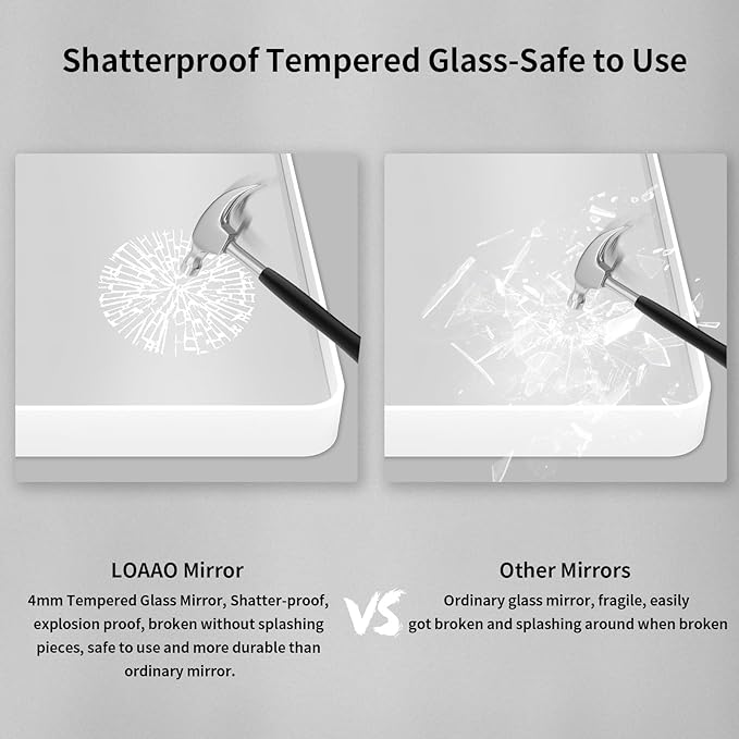 LOAAO 60x36 Inch White Metal Framed Bathroom Mirror for Wall, White Bathroom Vanity Mirror Farmhouse, Large Rounded Rectangle Mirror, Anti-Rust, Tempered Glass, Hangs Horizontally or Vertically