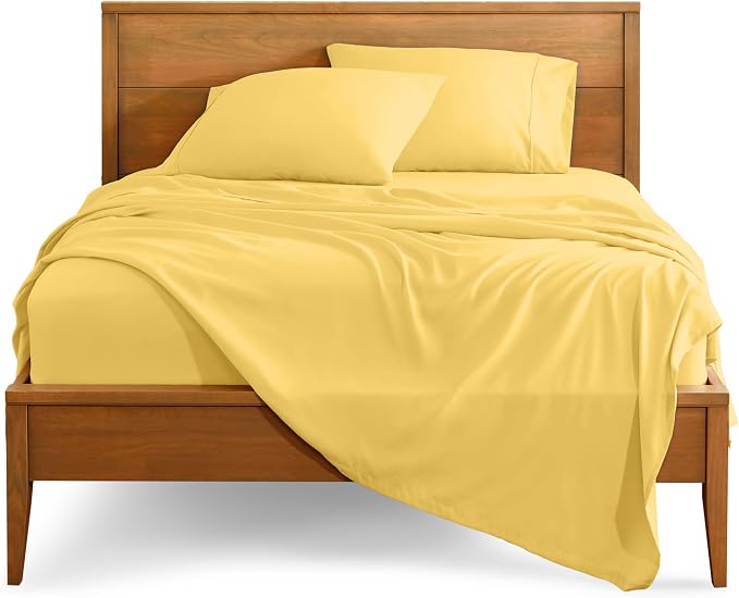 Bare Home Split Head Flex King Sheet Set - 1800 Ultra-Soft Microfiber Bed Sheets - Double Brushed - Deep Pockets - Easy Fit - 4 Piece Set - Bedding Sheets & Pillowcases (Lemon Drop)