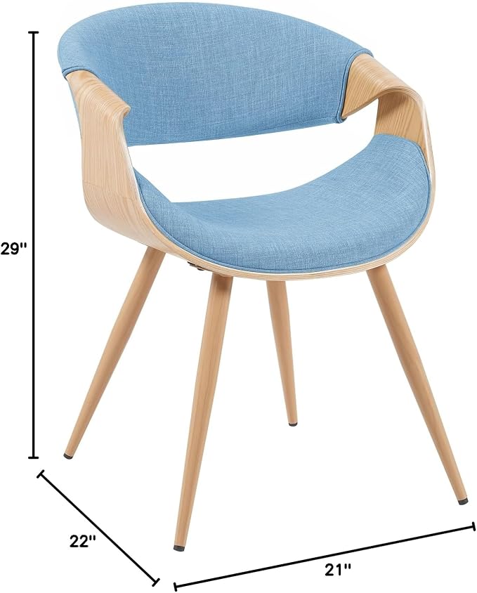 Armen Living Butterfly Mid-Century Dining Chair with Light Blue Fabric Upholstered Seat and Oak Finish