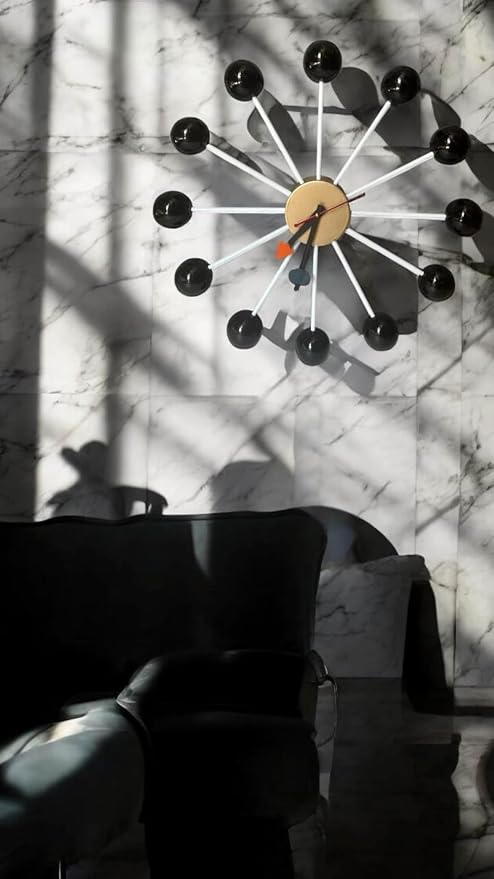 Mid Century Modern Ball Clock: George Nelson Style Wood Wall Decor (Black, 20 Inch)