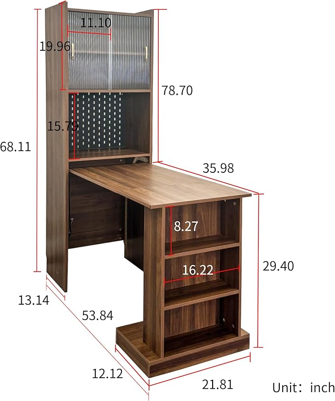 Folding Desk with Storage,Foldable Writing Desk Computer Secretary Table,Mid Century Hidden Table for Home Office Small Space with Storage (Walnut)