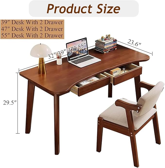 Solid Wood Desk with Drawer, Small Work Desks Writing Table for Home Office, Mid Century Modern Computer Desk for Small Spaces(32" W, Walnut)