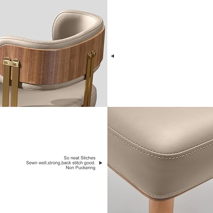 Modern Upholstered Leather Dining Chairs with High-Resilience Foam Cushion, Walnut Wood Veneer&Gold Metal Legs, 22Lx20.5Wx28.3H Inches, Anti-Slip Kitchen Chairs for Dining Room,Apricot
