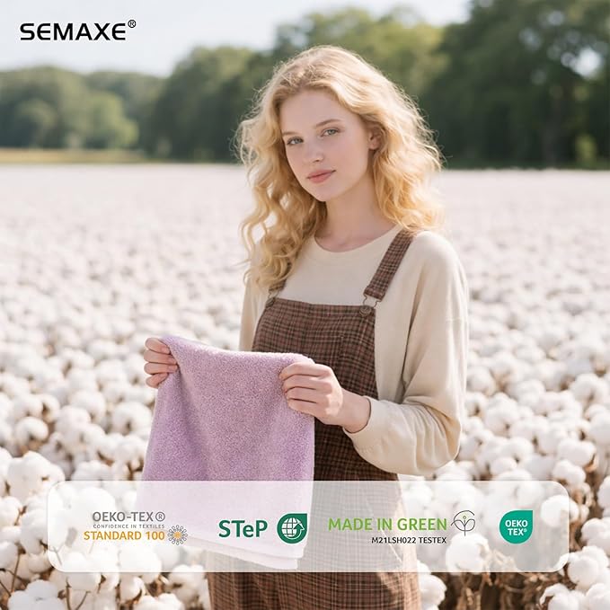 SEMAXE 12 Pack Hand Towels for Bathroom, 100% Cotton Towels with Hanging Loops, Soft and Highly Absorbent, Hand Towel Set for Gym, Shower, Hotel, Spa and Kitchen, Purple