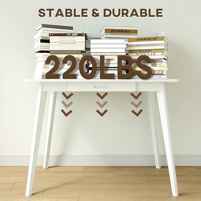 IOTXY Small Writing Desk with Hutch - 31.5" Work Computer Study Table with Drawer for Home and Office, White