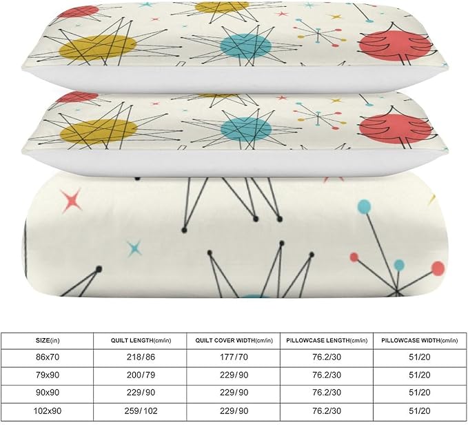 Mid Century Duvet Cover Queen Retro Atomic Bedding Set, Rainbow Grid Comforter Cover Vintage Fifties 1950s Bed Set，Abstract Art Bedding 3 Piece (1 Duvet Cover 102"x90" + 2 Pillow Sham 20"x30")