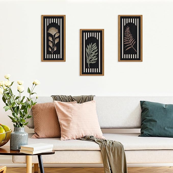 Celestdeco 3 Pcs Boho Flower Market Wall Decor Floral Botanical Modern Wood Wall Art Bohemian Floral Hanging Decor Abstract Minimalist Wooden Art for Living Room Bedroom Office 7.9 x15.8 Inch