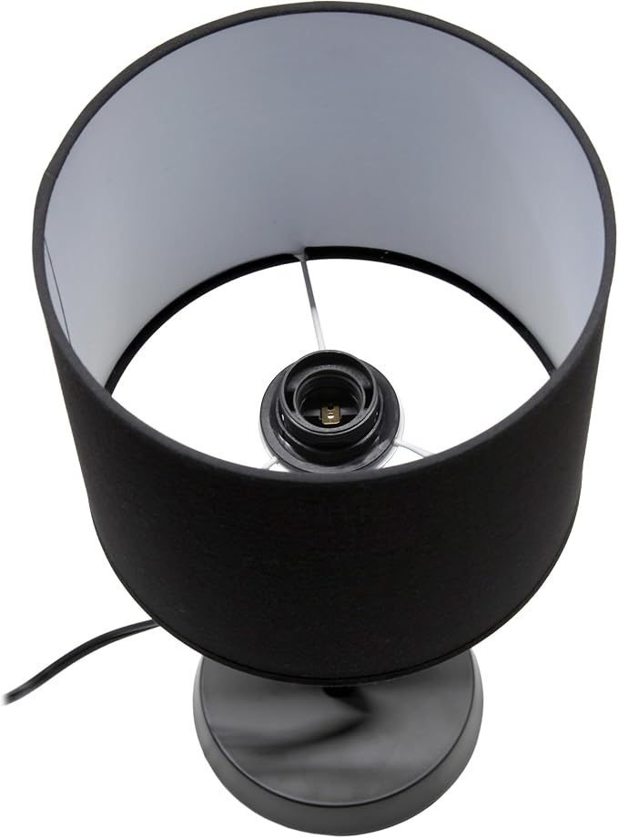 Simple Designs LT1172-BLK 17.13" Metal and Modern Abstract Table Lamp with Drum Fabric Shade, Bedroom, Office, Living Room, Dorm, Side Tables, Black