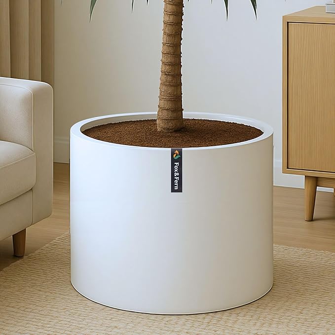 Fox & Fern 18.7 Inch Extra Large Planter — Premium Lightweight Fiberstone Matte White Plant Pot with Drainage Plug - Extra Large Planter for Indoor & Outdoor Use - Weather Resistant & UV Resistant