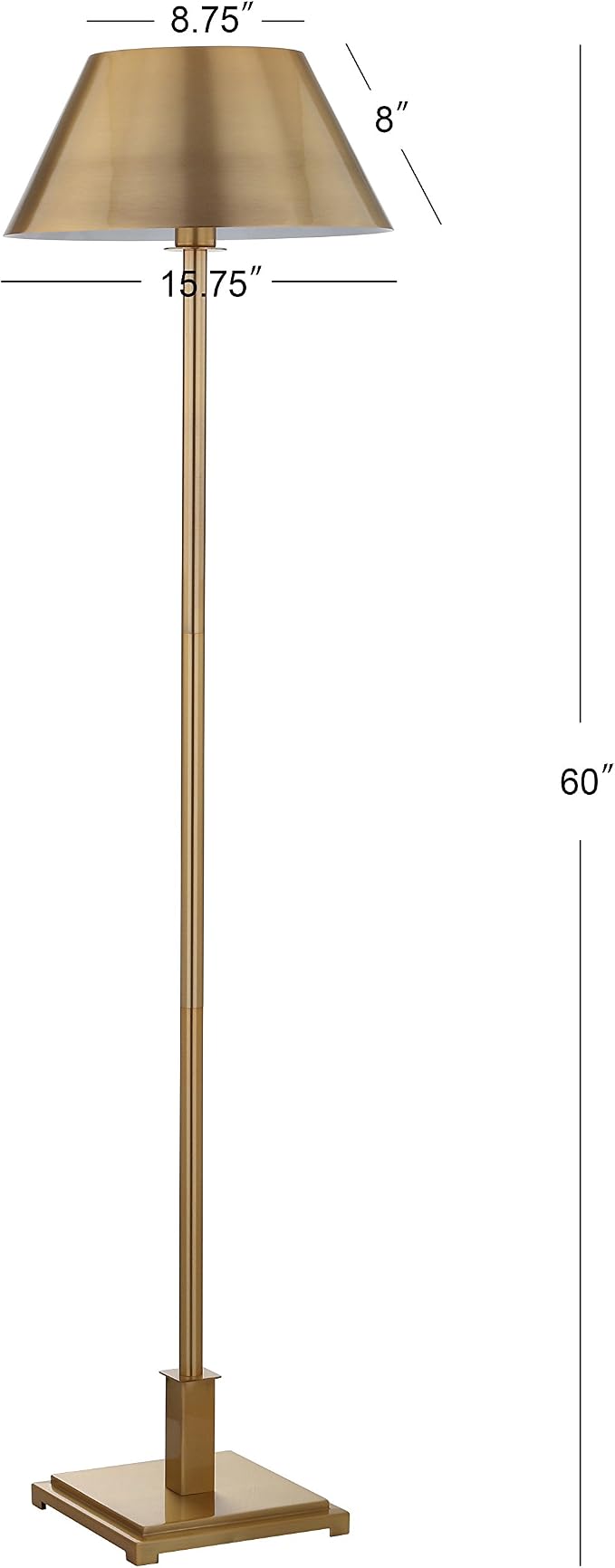 JONATHAN Y 60" Brushed Brass Gold Modern Metal LED Floor Lamp for Living Room Bedroom, Metal Shade, Transitional Standing Tall Lamp with LED Bulb, UL Listed (JYL6005B)