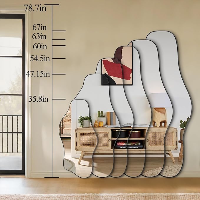 Large Irregular Mirror, 54.5"x24" Asymmetrical Tempered Glass Mirror Decorative, Modern Abstract Frameless Mirrors for Living Room Bathroom Bedroom Hallway Entryway, Horizontal Or Vertical
