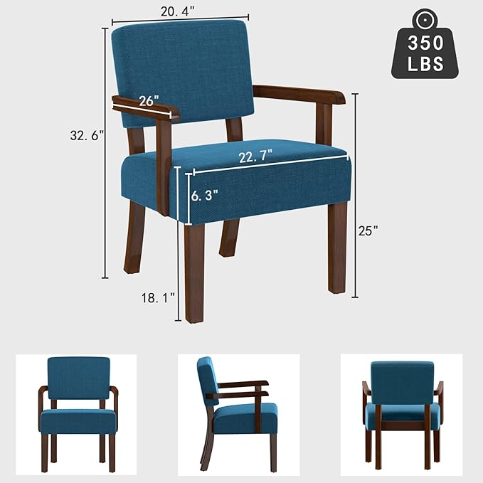 Accent Chair with Solid Wood Frame,Arm Chairs with Soft Seat and Armrests,Upholstered Reading Leisure Chair for Living Room,Bedroom,Office,Waiting Room