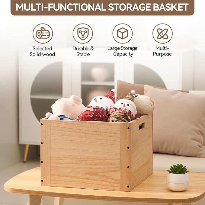 KIRIGEN Stackable Wood Storage Cube, Modular Open Cubby Bin with Handles for Books, Toys, Clothes, Closet, Bedroom, Pantry, and Home Office, Assembly Required, 14.17 x 14.17 x 10.31 Inch, F26-NA