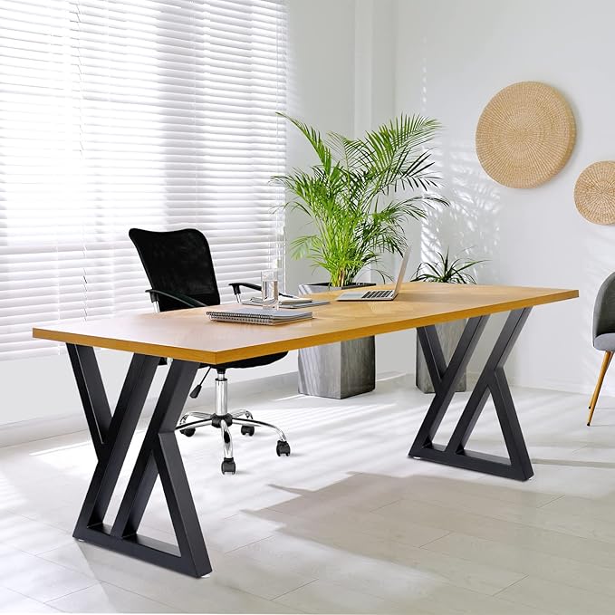 Table Legs Metal 2 PCS, Black Steel Table Legs 28" H x 24" W, Heavy Duty and Stable for DIY Tables, Desks, and Bench