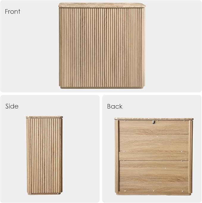 Fluted 2 Doors Sideboard Buffet Cabinet with Storage-Wooden Credenza w/Shelves, Faux Marble-Top Coffee Bar Console Table, Modern Buffet Cabinet for Dining,Kitchen,Living Room,Entryway,Natural Oak,1pcs