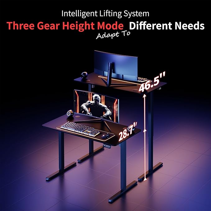 Shintenchi Standing Desk, Height Adjustable Electric Sit Stand up Desk, Ergonomic Rising Computer Table, 48x24 Inch Modern Lift Gaming Desk Workstation for Home Office, Black