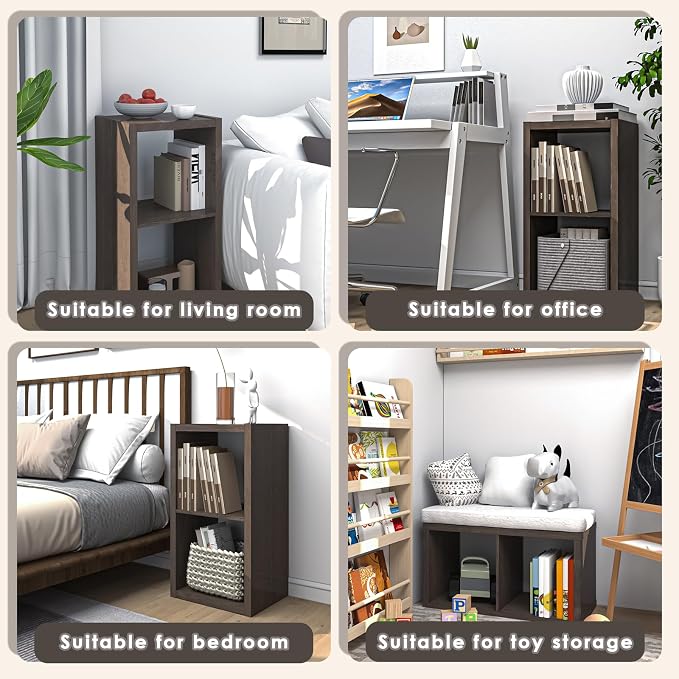 Endearing Limons【2026 Wooden Thick Border 2 Cube Shelf Storage Organizer with Anti-Tipping Kits + Reversible Open Back Bookcase (11 * 11 Unit Cell Chocolate)