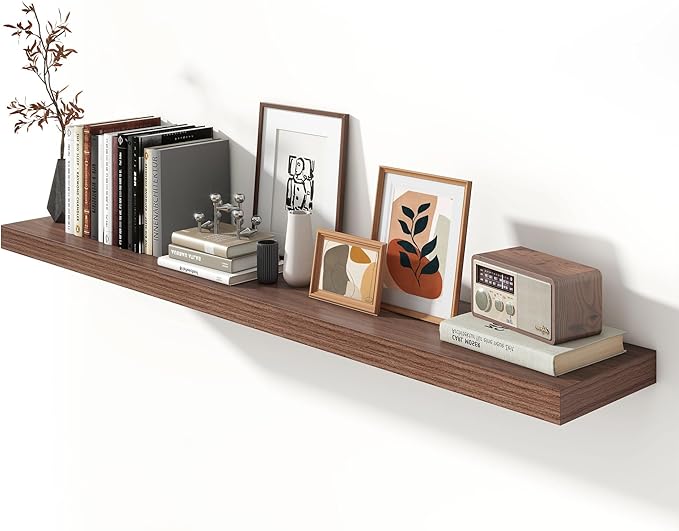 72 Inch Walnut Floating Shelf | 12 Inch Deep Floating Shelves Set of 1 | 72" D x 12" D Rustic Wood Shelves for Wall | Deep Walnut Shelves for Living Room Bathroom Laundry Room Kitchen