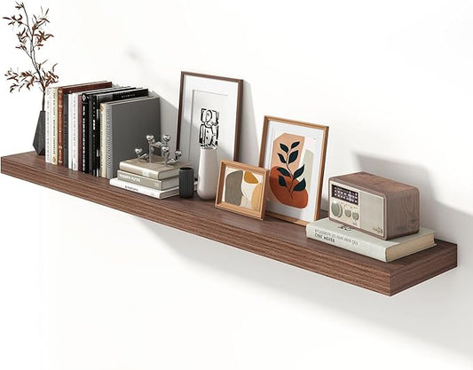 72 Inch Walnut Floating Shelf | 12 Inch Deep Floating Shelves Set of 1 | 72" D x 12" D Rustic Wood Shelves for Wall | Deep Walnut Shelves for Living Room Bathroom Laundry Room Kitchen