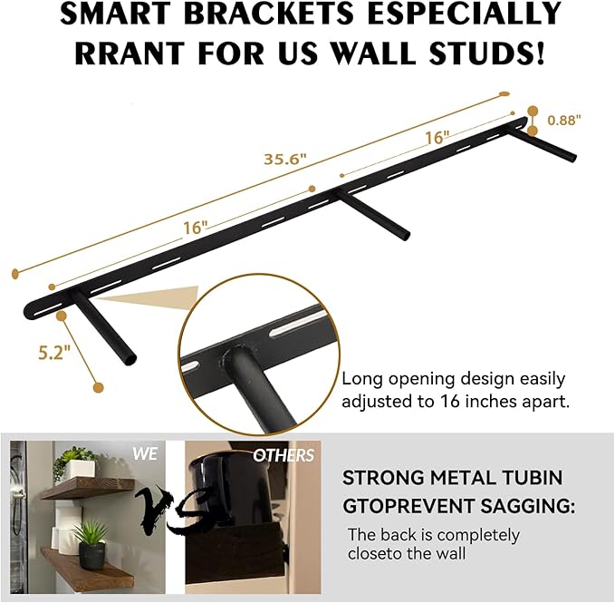 BGMG Wood Floating Shelves for Wall 54 inch Set of 2, Rustic Wooden Wall Mount Shelves for Living Room Bedroom Kitchen Farmhouse-54x6.7x1.75 inch- Gold Oak