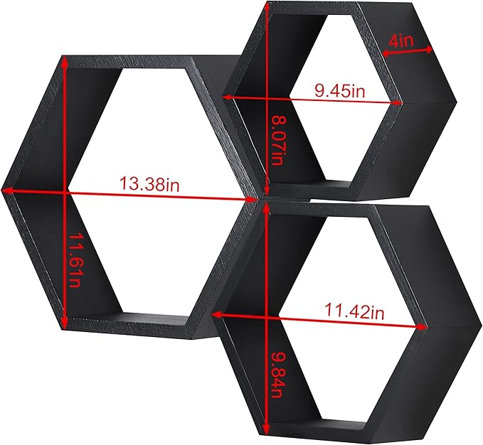 PHOENANCEE Hexagon Floating Shelves,Honeycomb Shelves Set of 3,Wall Mounted Wood Farmhouse Hexagonal Storage Shelf for Bathroom, Kitchen, Bedroom, Living Room