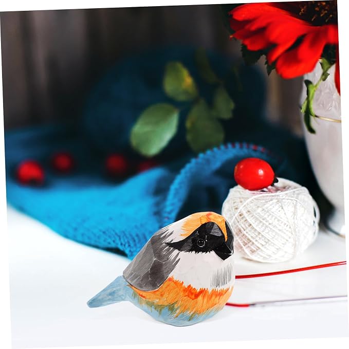 Mobestech Wood Carved Bird Ornament Red-Headed Sparrow Desktop Decor Handmade Wooden Bird Figurine for Home and Office Decoration