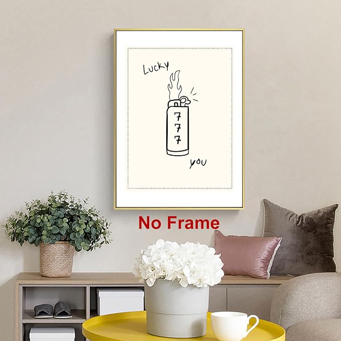 Lucky You Picture Funky Black and White Artwork Lighter Wall Art Retro Trendy Aesthetic Print Black and White Vintage Paintings Black Minimalist Poster Vintage Preppy Prints for Bedroom 16x24in