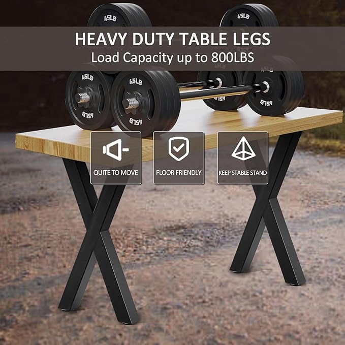 28 Inch X-Shape Table Legs - Metal Coffee Table Legs, Steel Desk Legs for DIY Furniture Dining Table, Set of 2, Black