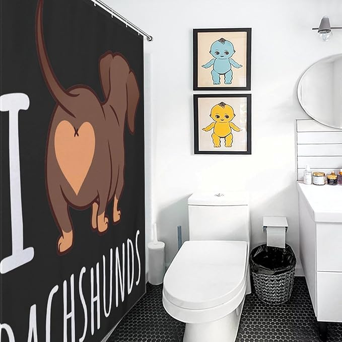 Dachshund Print Shower Curtain Cute Dachshund Lovers Dogs Pattern Duty Fabric Shower Curtains Set Bathroom Polyester Waterproof with 12 Hooks, 66x72Inch（168x183cm）