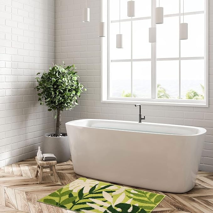 Hi Space Bathroom Rugs 31.5x19.7IN Green Leaves Bath Mat for Bathroom Non Slip Machine Washable Soft Microfiber Absorbent Cute Bath Rug Plush for Tub Shower Sink Fluffy Home Decor Accessories