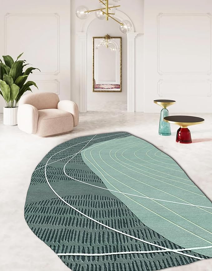 Sage Green Modern Abstract Geometric Stripes Irregular Rug for Living Room Bedroom Home Office Faux Wool Pet Friendly Carpet 5x8 Boho Chic Playroom Nursery Indoor Washable Durable Runner Mats