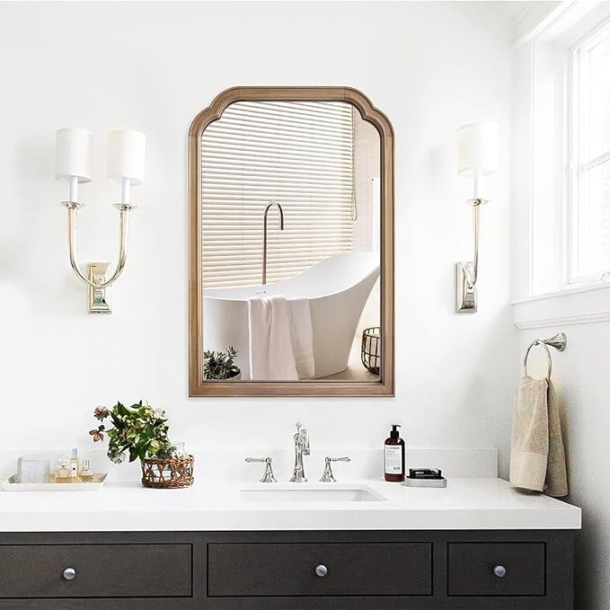 WallBeyond Wood Frame Wall Mirror Rounded Corner Arch Rectangle Mirror for Entryway, Living Room or Bedroom Home Decor - Light Woodgrain [20" x 30" Natural Color]