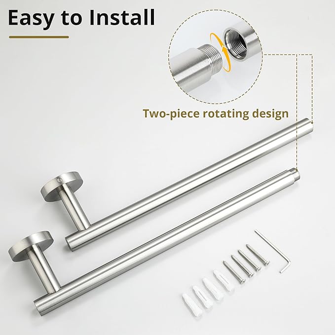 SAYAYO Towel Racks for Bathroom Brushed Nickel, 24 Inch Towel Bar Towel Rod Towel Holder Wall Mount SUS304 Stainless Steel (26 Inch Total Length)