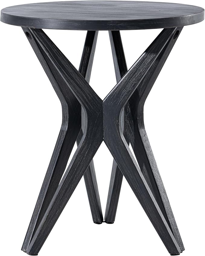 LONYKE Pedestal Farmhouse End Table Set of 2, Distressed Top with Tripod Base Bedside Table for Living Room, Modern, Boho Decor, Round (2-Pack, Distressed Black)
