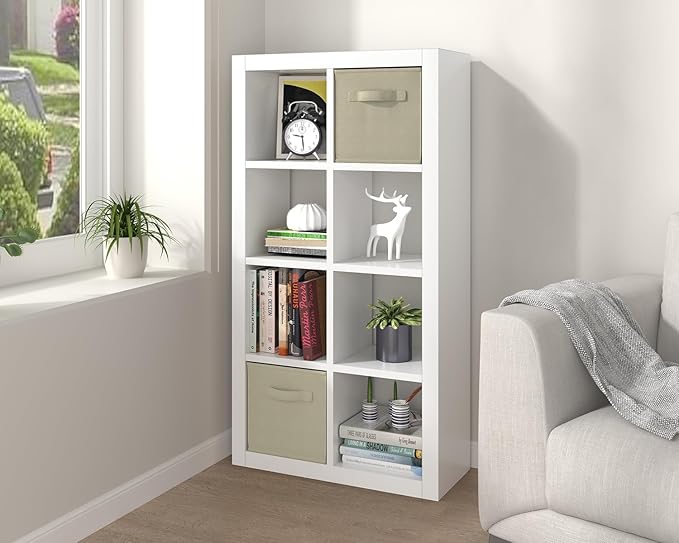 furtble Bookshelf 8-Cube Storage Organizer, Modern Wood Open Bookcase, Multifunctional Display Shelf for Living Room, Bedroom, Home Office, White