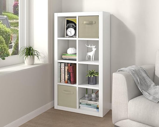 furtble Bookshelf 8-Cube Storage Organizer, Modern Wood Open Bookcase, Multifunctional Display Shelf for Living Room, Bedroom, Home Office, White