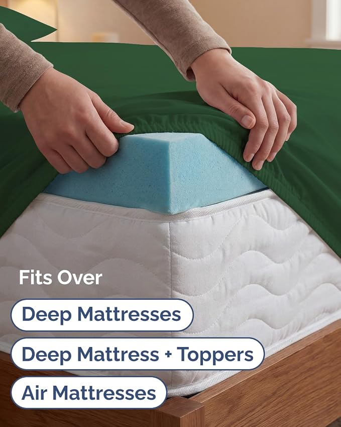 Extra Deep Twin XL Sheet Set - 4 Piece College Dorm Bed Sheets Set with Extra Deep Pockets - Ultra-Soft, Comfy & Breathable Bedding for Women, Men, Kids & Teens - Wrinkle & Fade Free - Emerald Green