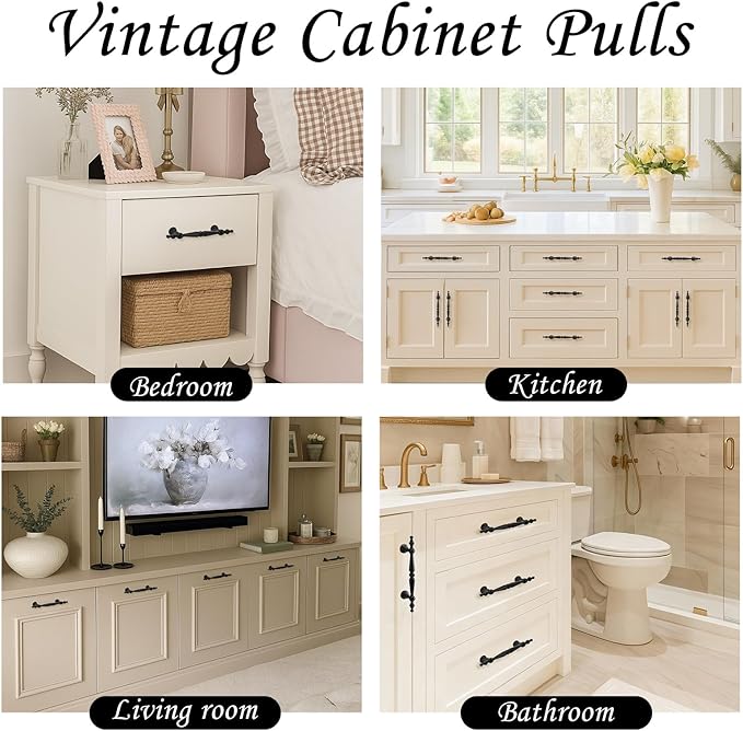Shimeyao 10 Pack Antique Matte Black Cabinet Pulls 3-3/4"(96 mm) Hole Center Vintage Cabinet Pulls Handles Drawer Handles Closet for Kitchen Bathroom Drawer Dresser Pull Hardware Hole Center