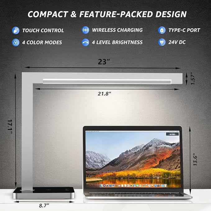 2 Pack Aluminum LED Desk Lamp with Charging Station, 15W Smart Table Lamp with Type-C Ports & 4 Color Temperature Modes(3000K-6000K), Dimmable Reading Light for Home Office(Includes Adapter)